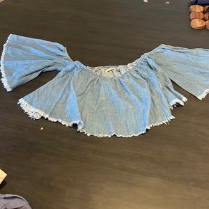 Denim crop top with off the shoulder sleeves size M from Anthropologie